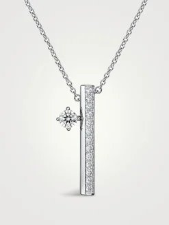 Barre 18K White Gold Floating Single Diamond Pavé Pendant Necklace