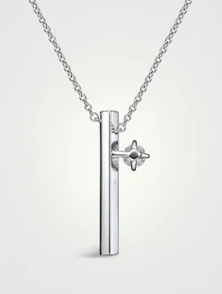 Barre 18K White Gold Floating Single Diamond Pavé Pendant Necklace