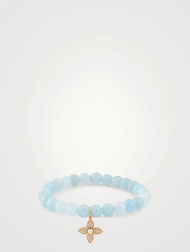 Beaded Bracelet With 14K Gold Diamond And Pearl Paisley Evil Eye Charm