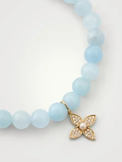 Beaded Bracelet With 14K Gold Diamond And Pearl Paisley Evil Eye Charm