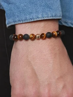 Beaded Bracelet With Matte Onyx And Brown Tiger Eye
