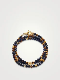 Beaded Wrap Around Bracelet With Brown Tiger Eye And Matte Onyx