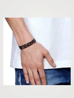 Beaded Wrap Around Bracelet With Brown Tiger Eye And Matte Onyx