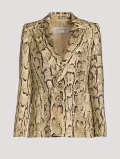 Beau Double-Breasted Blazer In Snakeskin Print
