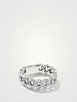Belmont® Curb Link Band Ring In Sterling Silver With Pavé Diamonds