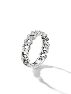 Belmont® Curb Link Band Ring In Sterling Silver With Pavé Diamonds
