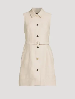 Belted Basket-Weave Linen Shirt Dress
