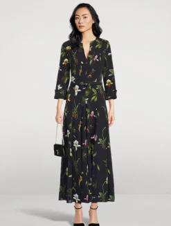 Belted Cady Midi Dress in Orchid Print