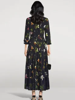 Belted Cady Midi Dress in Orchid Print