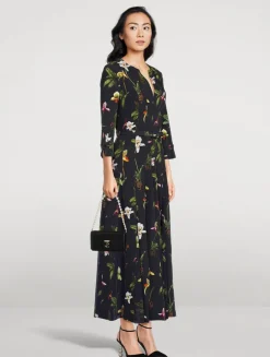 Belted Cady Midi Dress in Orchid Print