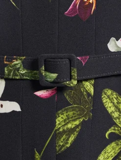 Belted Cady Midi Dress in Orchid Print