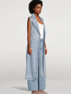 Belted Denim Trench Vest