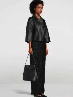 Belted Leather Bucket Bag