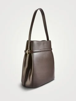 Belted Leather Bucket Bag