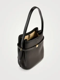 Belted Leather Bucket Bag