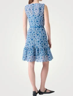 Belted Midi Dress In Stripe Dot Print