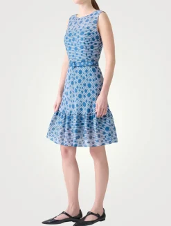 Belted Midi Dress In Stripe Dot Print