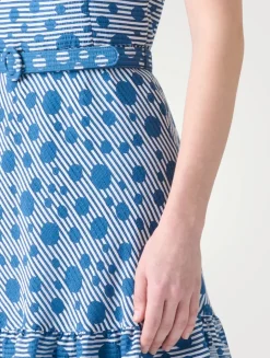 Belted Midi Dress In Stripe Dot Print