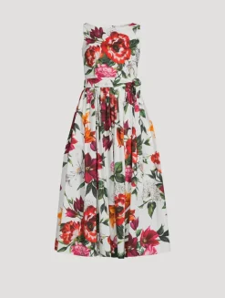 Belted Poplin Dress In Floral Print