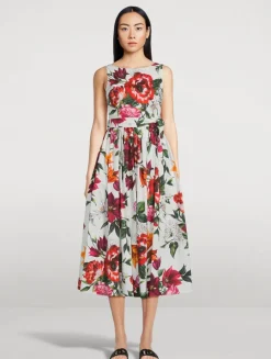 Belted Poplin Dress In Floral Print