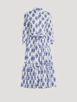 Belted Poplin Shirt Dress In Floral Print