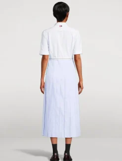 Belted Poplin Shirt Dress In Stripe Print