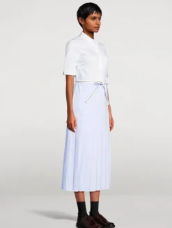 Belted Poplin Shirt Dress In Stripe Print