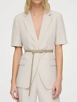 Belted Silk Linen Short-Sleeve Blazer