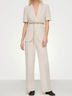 Belted Silk Linen Short-Sleeve Blazer