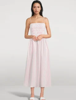 Bianca Smocked Midi Dress In Stripe Print
