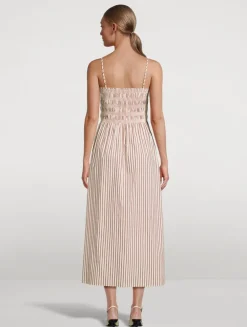 Bianca Smocked Midi Dress In Stripe Print