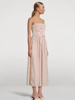 Bianca Smocked Midi Dress In Stripe Print