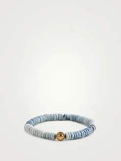 Blue Opal Heishi Bracelet With 14K Gold Diamond Starfish Clam Shell Charm