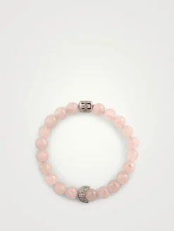 Bohème Faceted Rose Quartz Beaded Bracelet With Silver Crescent Moon