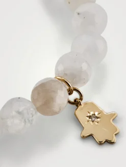 Bohème Moonstone Beaded Bracelet With 14K Gold Hamsa Charm