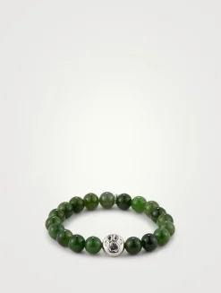 Bohème Nephrite Jade Beaded Bracelet With Silver Paw Charm