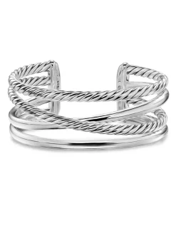 Bold Crossover Multi Row Cuff Bracelet In Sterling Silver, 24.4mm