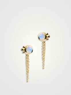 Bonheur 14K Gold Chain Earrings With Australian Opal