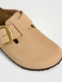 Boston Big Buckle Suede Clogs