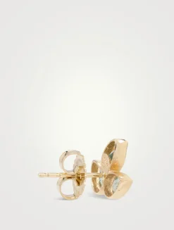 Bouquet 14K Gold Fleur De Lis Stud Earrings With Swiss Blue Topaz