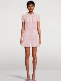 Bow Jacquard Crochet Mini Dress