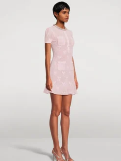 Bow Jacquard Crochet Mini Dress