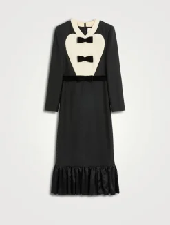 Bow-Trimmed Wool Midi Dress