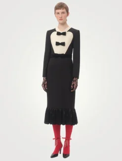 Bow-Trimmed Wool Midi Dress