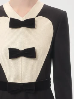 Bow-Trimmed Wool Midi Dress