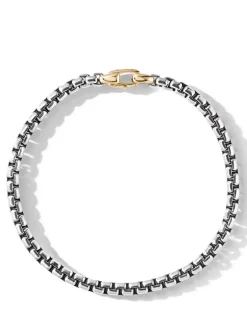 Box Chain Bracelet In Sterling Silver With 14k Yellow Gold