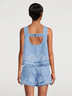 Broderie Anglaise Denim Top