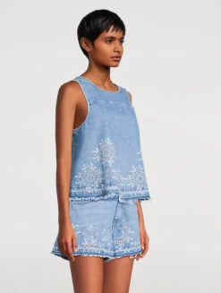 Broderie Anglaise Denim Top