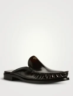 Brushed Leather Loafer Mules