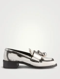 Brushed Leather Loafers With Metal Ring